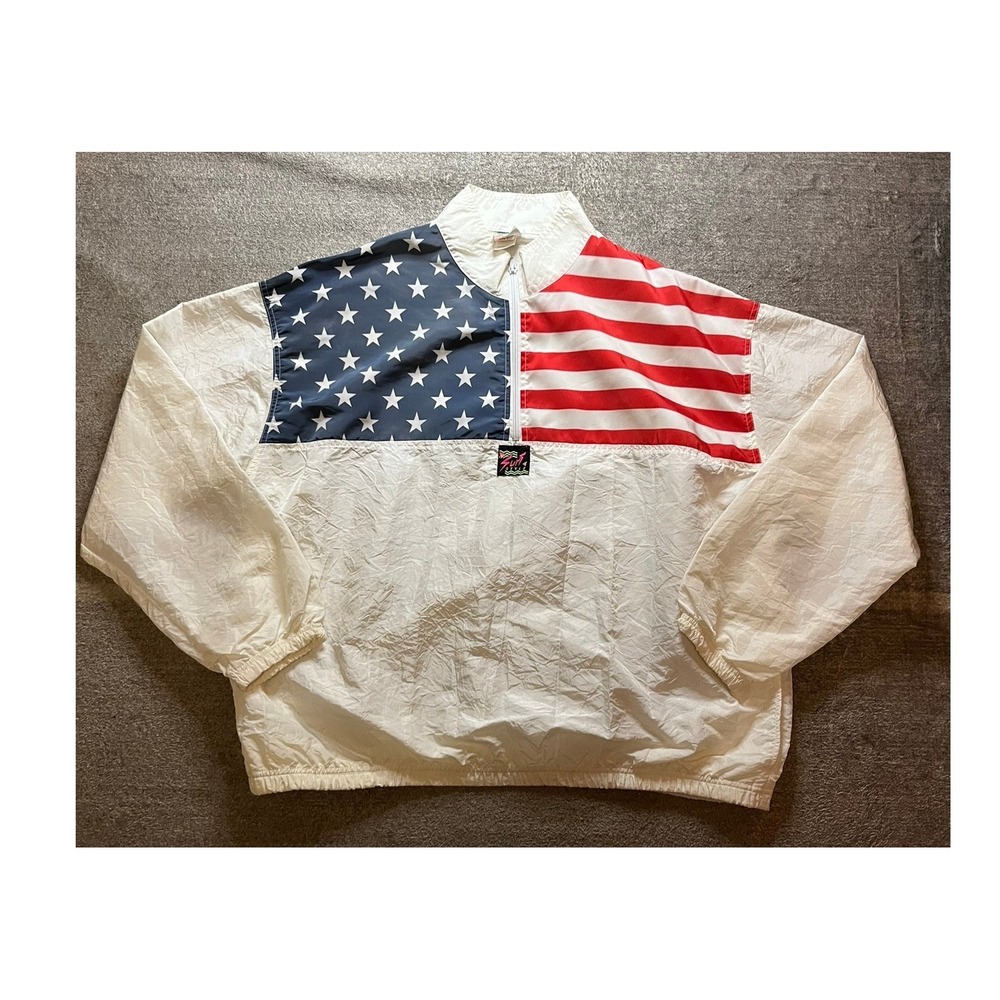 Vintage Surf Style American Flag Windbreaker 90s USA Flag Stars Stripes OSFA